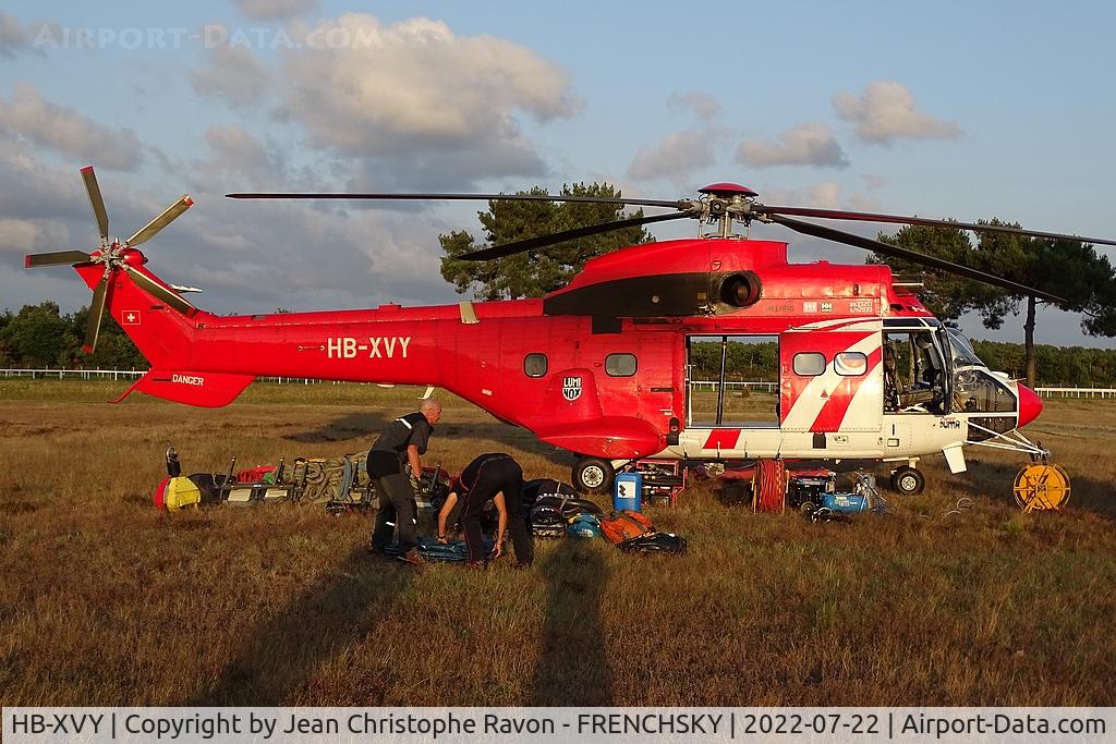 HB-XVY, 1982 Aerospatiale AS-332C-1 Super Puma C/N 2033, DZ Hippodrome de la Teste de Buch, incendie La Teste Cazaux