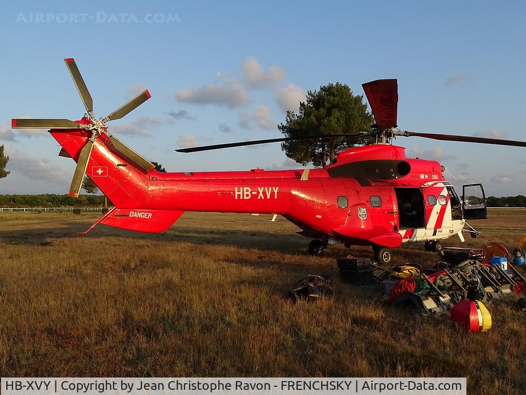 HB-XVY, 1982 Aerospatiale AS-332C-1 Super Puma C/N 2033, DZ Hippodrome de la Teste de Buch, incendie La Teste Cazaux
