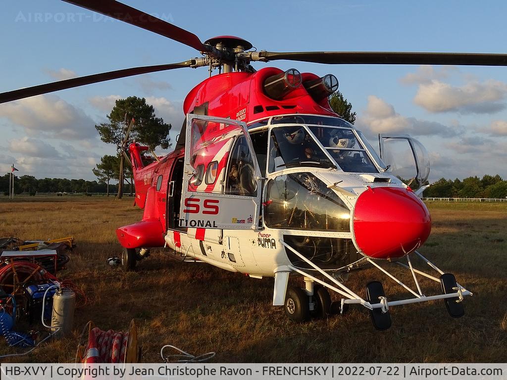 HB-XVY, 1982 Aerospatiale AS-332C-1 Super Puma C/N 2033, DZ Hippodrome de la Teste de Buch, incendie La Teste Cazaux