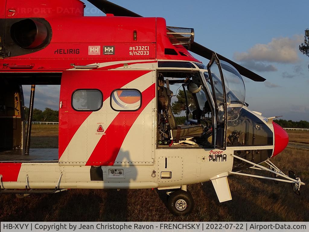 HB-XVY, 1982 Aerospatiale AS-332C-1 Super Puma C/N 2033, DZ Hippodrome de la Teste de Buch, incendie La Teste Cazaux
