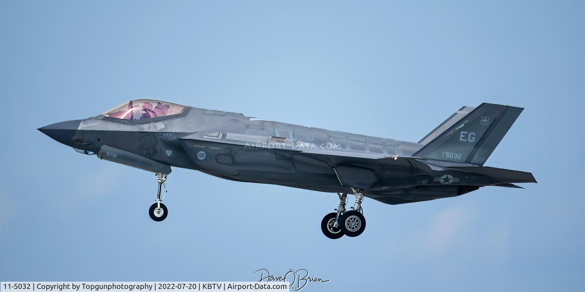 11-5032, 2011 Lockheed Martin F-35A Lightning II C/N AF-43, GOLD01 coming in before a thunderstorm moves in.