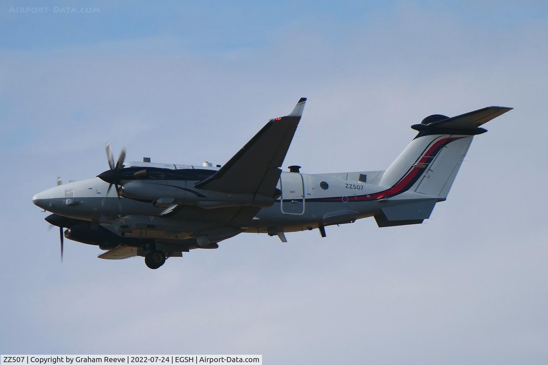 ZZ507, 2013 Hawker Beechcraft Shadow R1 (350CER) C/N FM-55, Departing from Norwich.