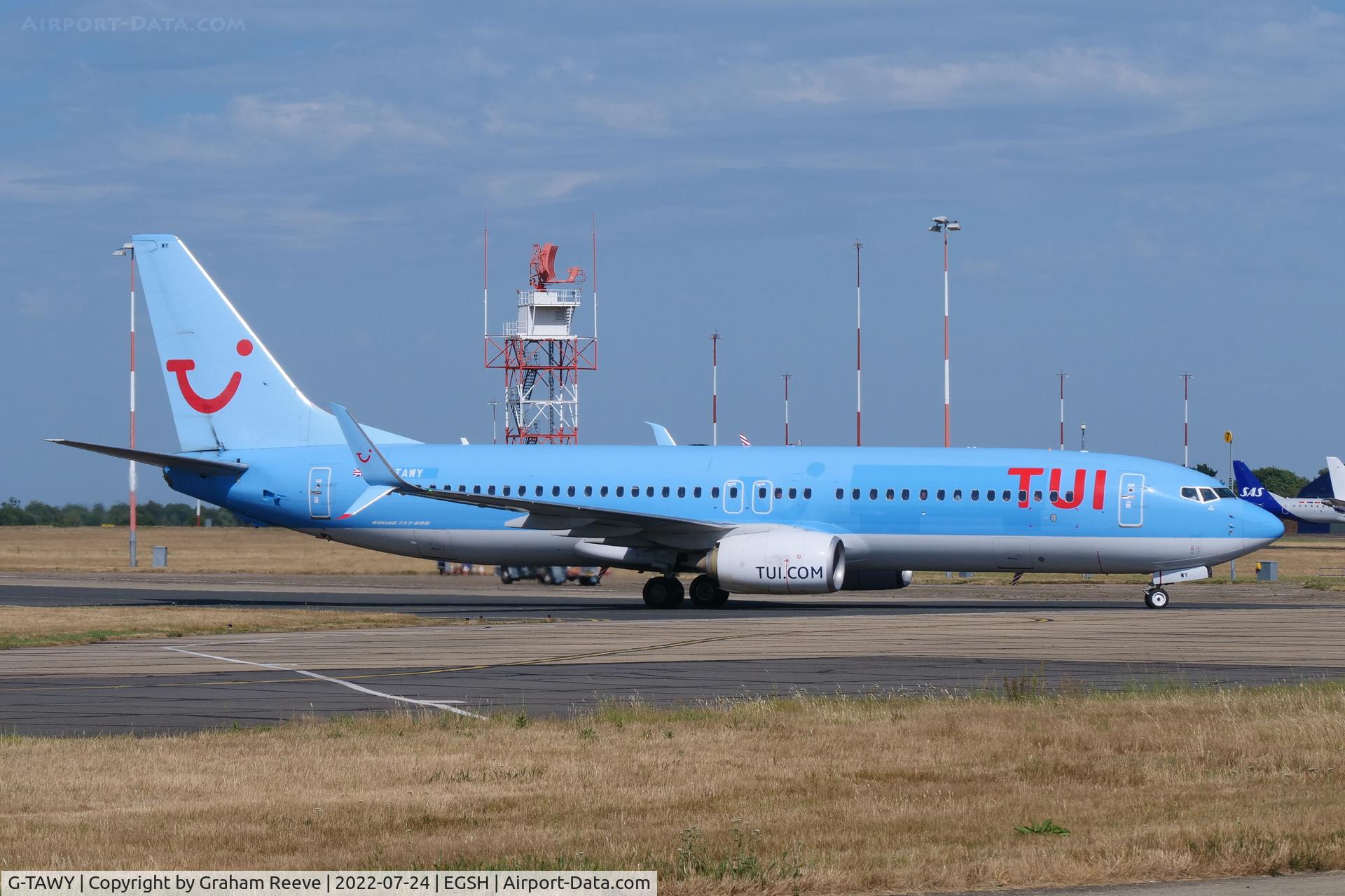 G-TAWY, Boeing 737-8K5 C/N 37246, Just landed at Norwich.