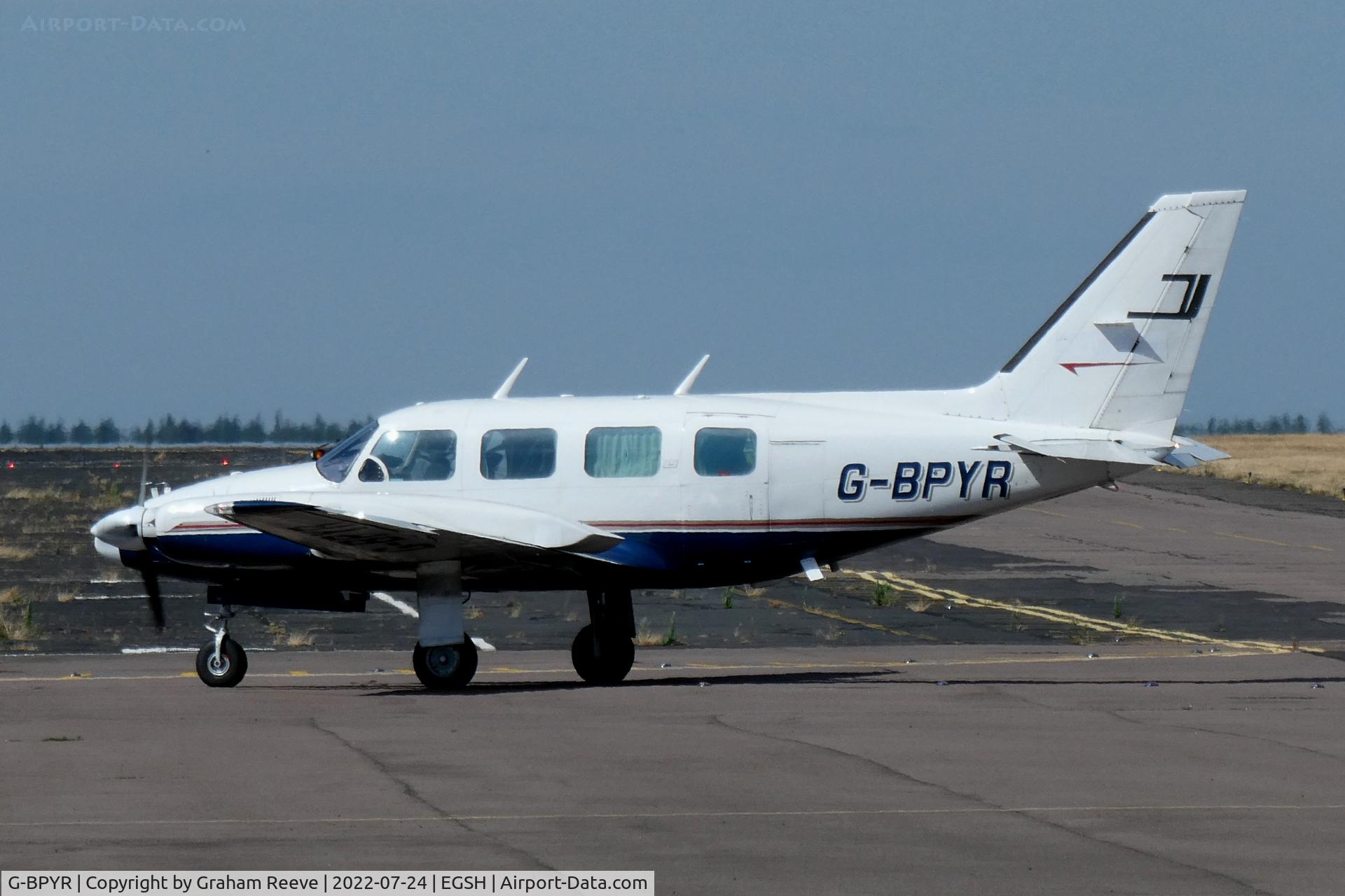 G-BPYR, 1977 Piper PA-31-310 C Navajo C/N 31-7812032, Just landed at Norwich.