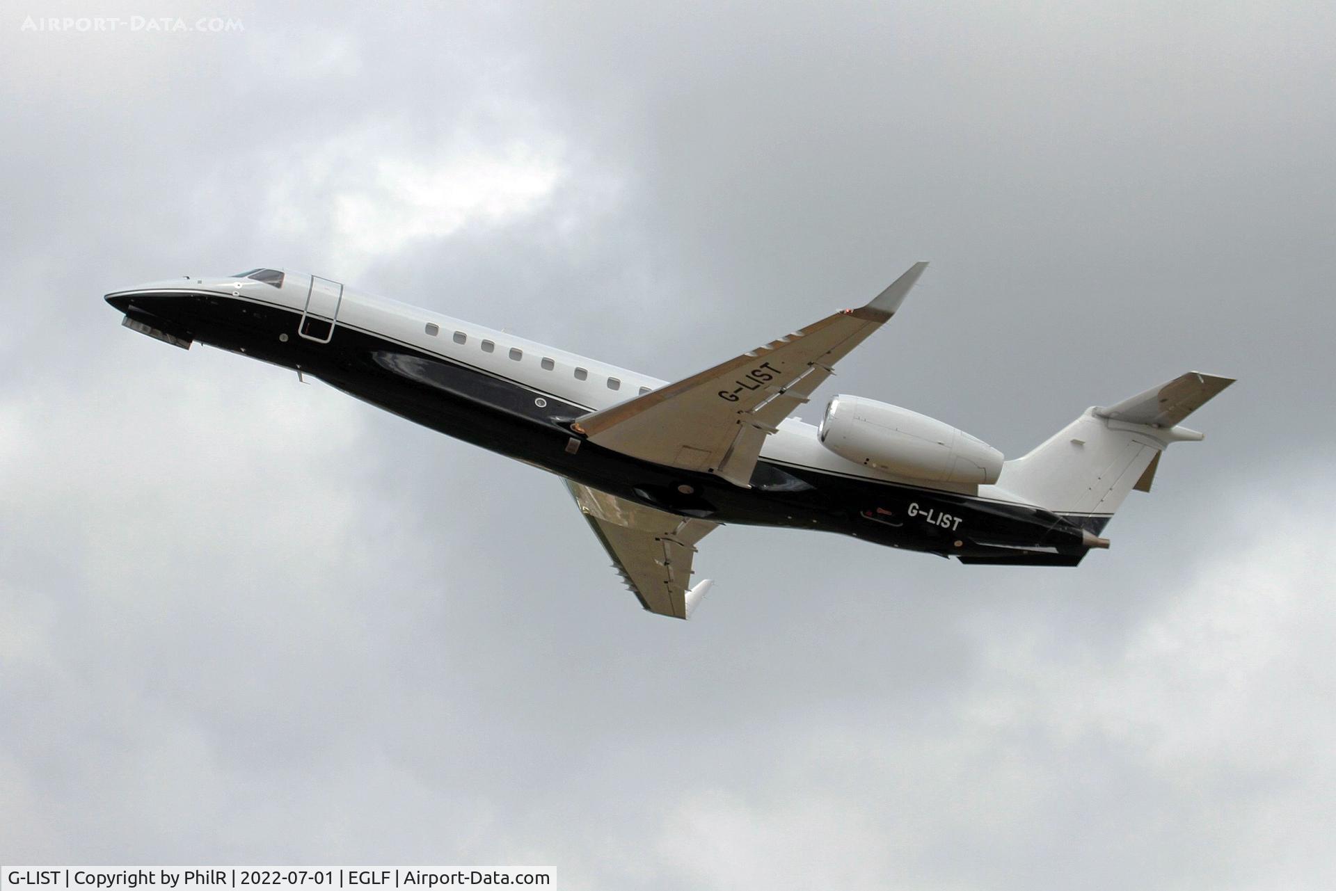 G-LIST, 2008 Embraer EMB-135BJ Legacy C/N 14501072, Departing Farnborough