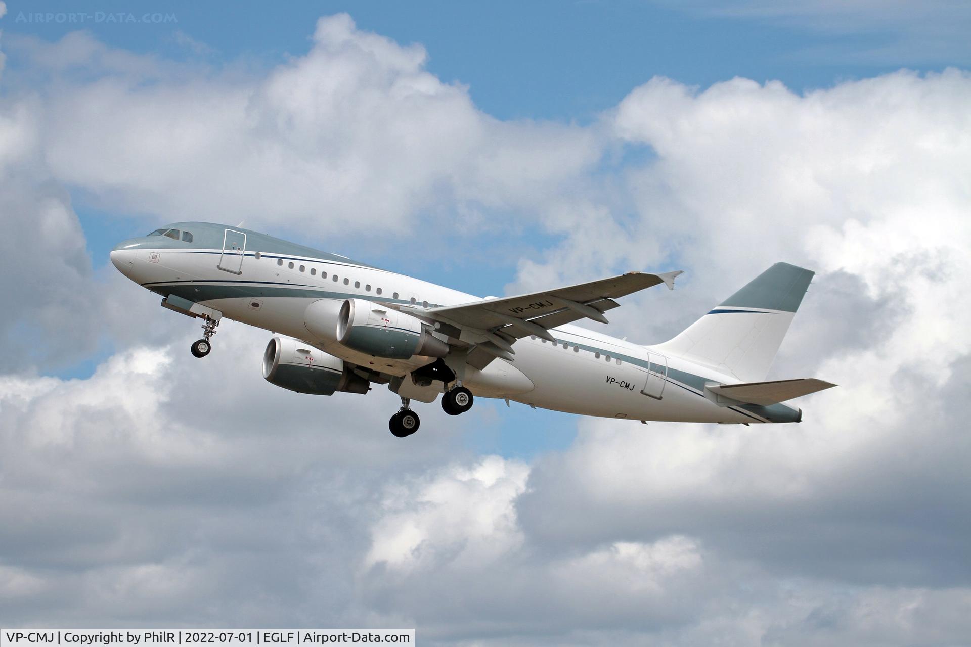 VP-CMJ, 2011 Airbus A319-111 C/N 4768, Departing business jet from Farnborough