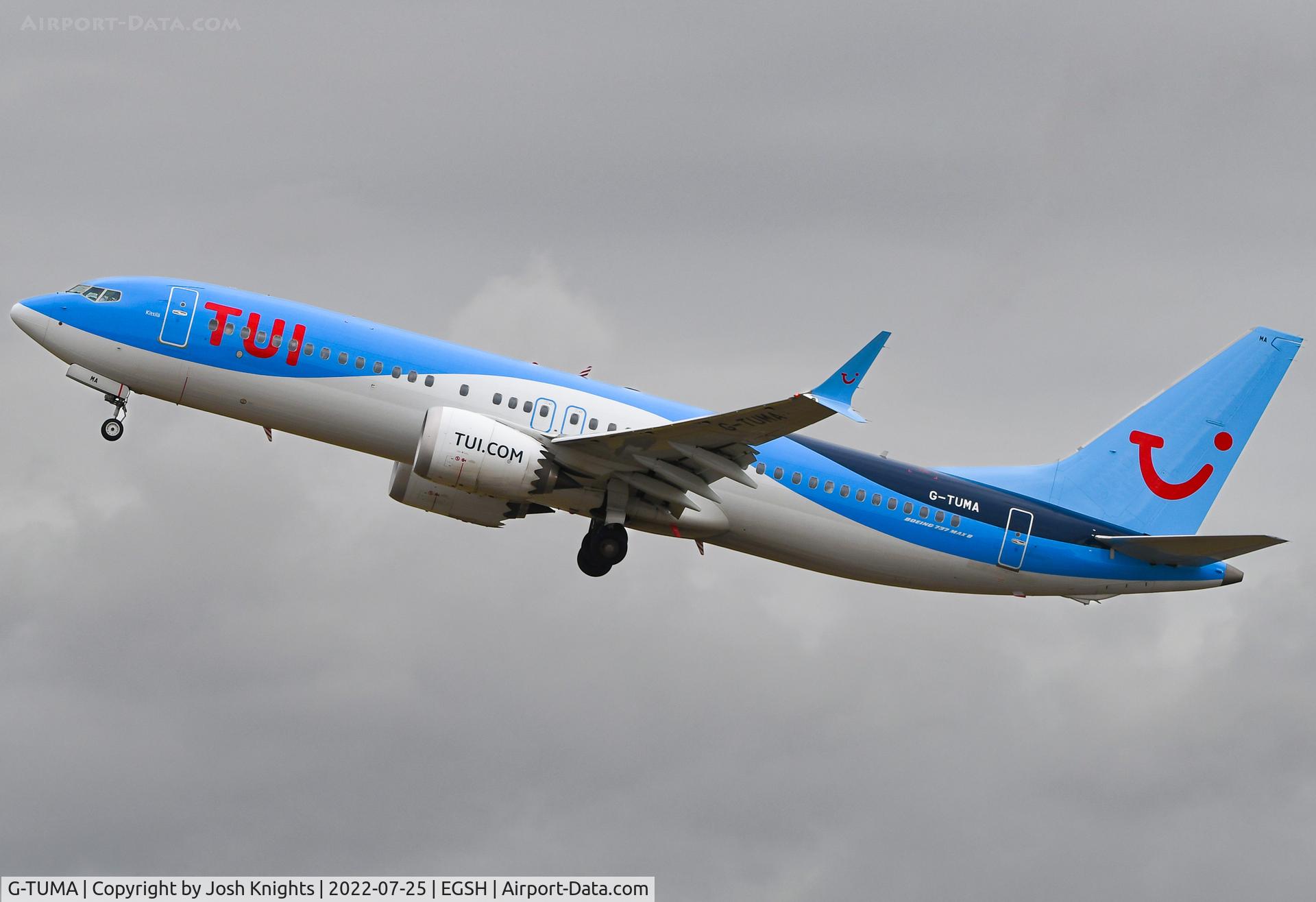 G-TUMA, 2018 Boeing 737-8 MAX C/N 44593, Departing Norwich For Ibiza.
