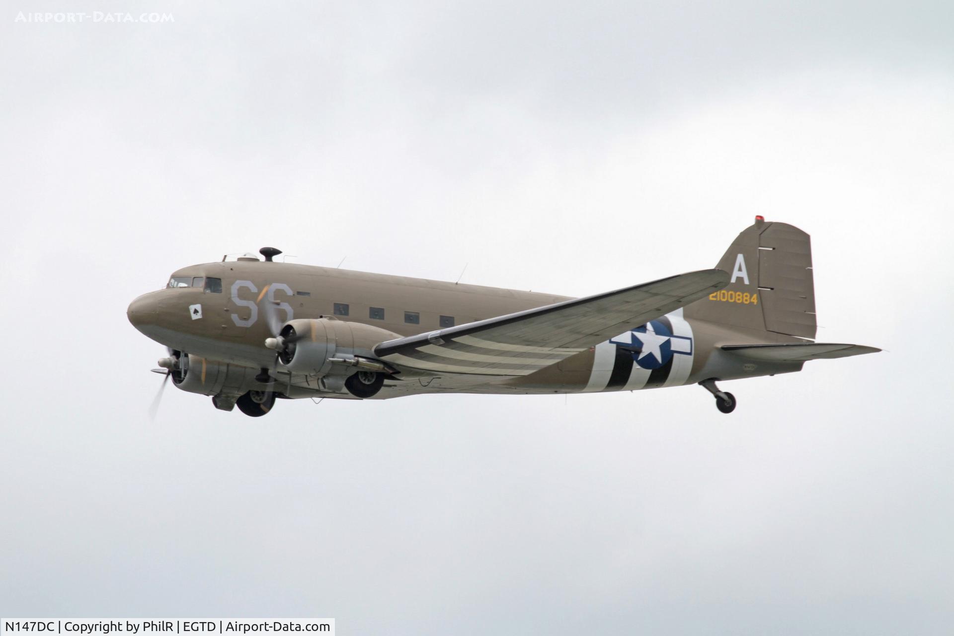 N147DC, 1943 Douglas C-47A-75-DL Skytrain C/N 19347, Owned and flown by Aces High, one of the lowest flying hours of this type.