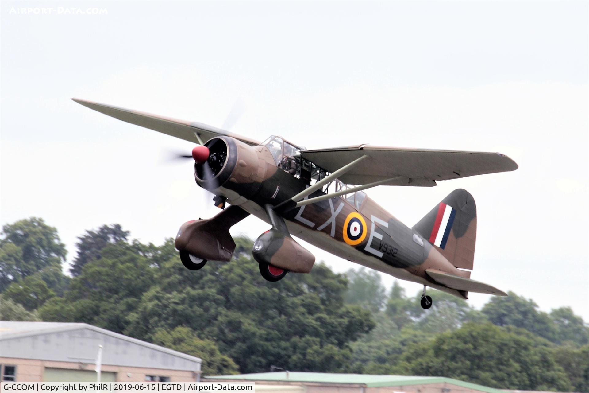 G-CCOM, 1939 Westland Lysander IIIA C/N Y1363, Displaying at Wings And Wheels Dunsfold
