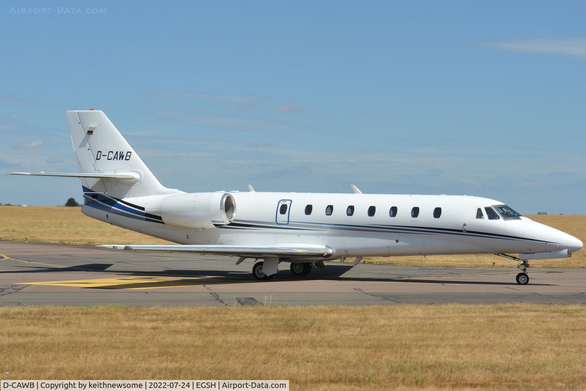 D-CAWB, 2011 Cessna 680 Citation Sovereign C/N 680-0319, Arriving at Norwich from Exeter.