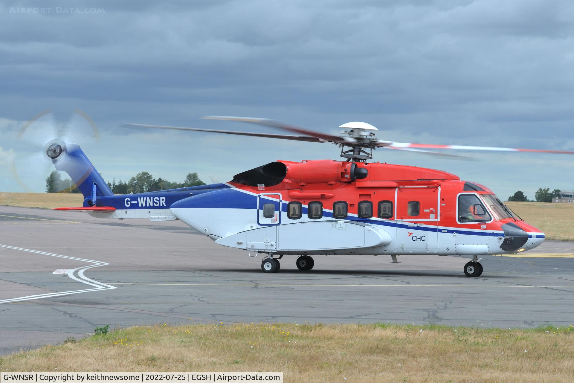 G-WNSR, 2014 Sikorsky S-92A C/N 920250, Leaving Norwich for Germany.