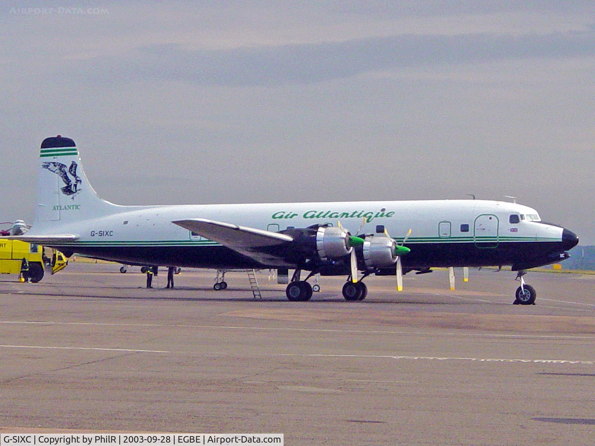 G-SIXC, 1958 Douglas DC-6B C/N 45550, After a long career flying overseas she joined Atlantic Air Transport in 1987 and was converted into a restaurant at Baginton in 2011. Sadly now closed.