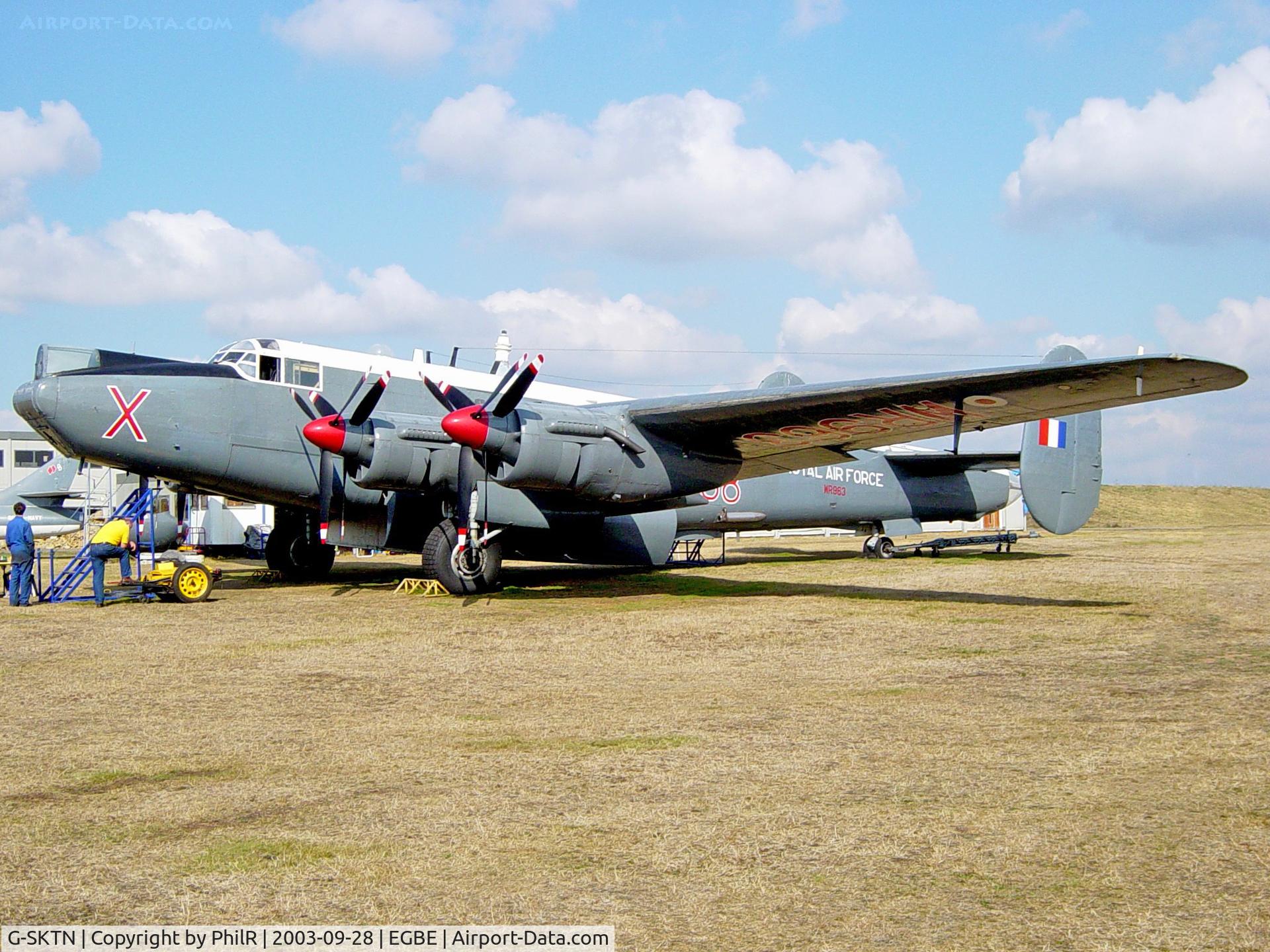 G-SKTN, 1954 Avro 696 Shackleton AEW.2 C/N Not found WR963, Displayed in her military serial WR963 and still able to run systems and start engines. Future uncertain due to the closure of Baginton. Possibly to Newquay?