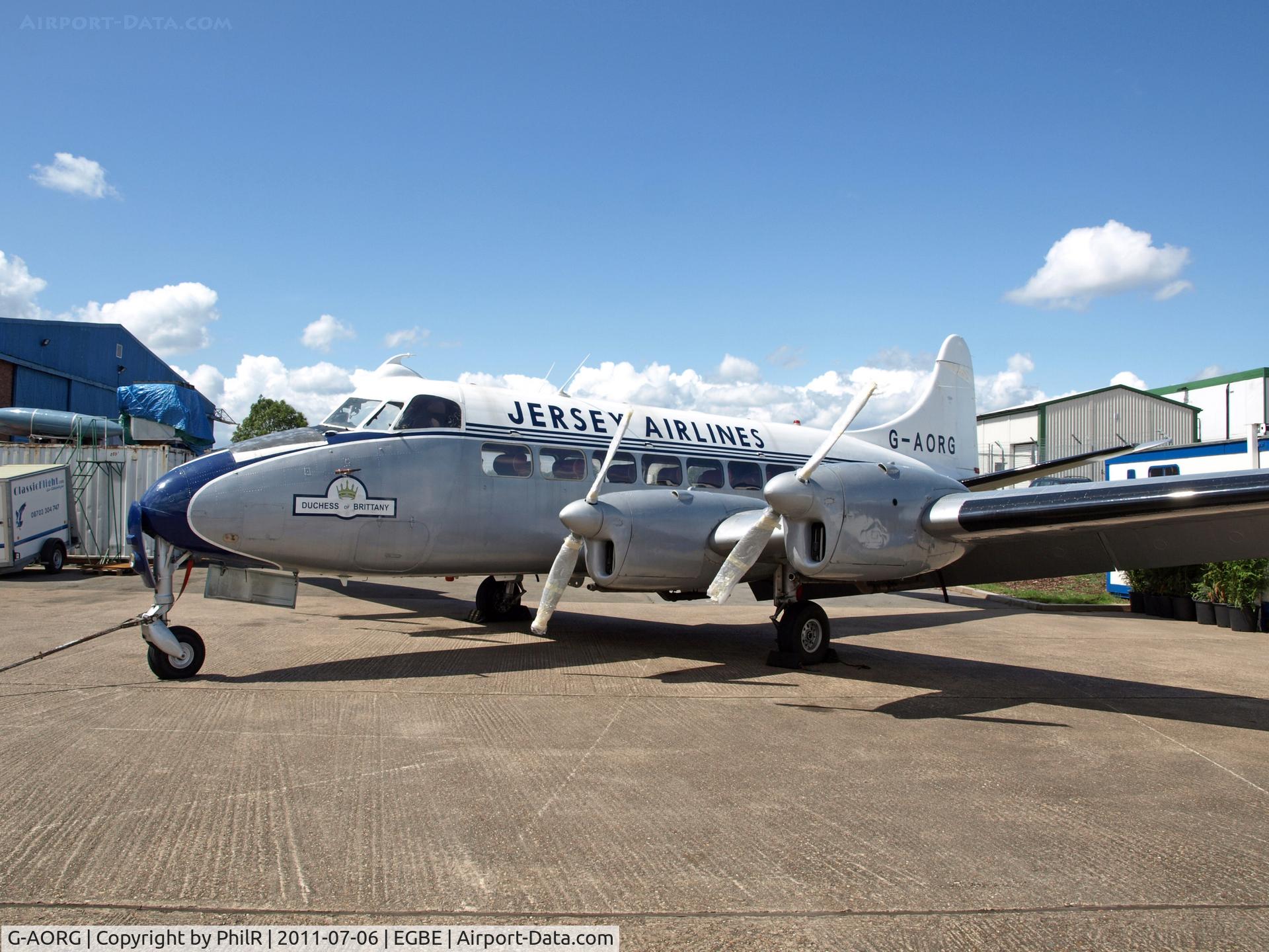 G-AORG, 1956 De Havilland DH-114 Sea Heron C.1 C/N 14101, After 30 years of Royal Navy service as a Sea Devon, she reverted to her civil registration in 1990 and is shown painted in Jersey Airlines colours.
