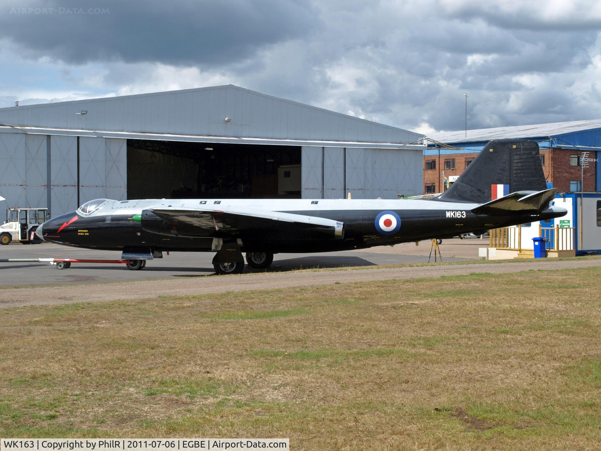 WK163, 1955 English Electric Canberra B.2 C/N EEP71399, Active with the military until 1993 she arrived as a civilian at Baginton in 2000. Suffering a serious engione failure in 2007 a global search for documented engines began. In 2016 she was moved to The Vulcan To The Sky Trust at Doncaster.