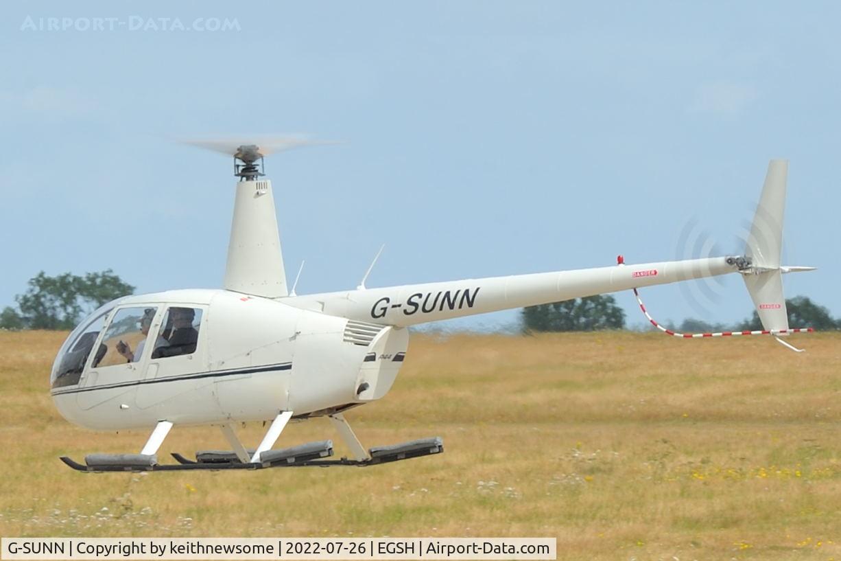 G-SUNN, 2004 Robinson R44 Clipper C/N 1367, Arriving at Norwich from Beccles.