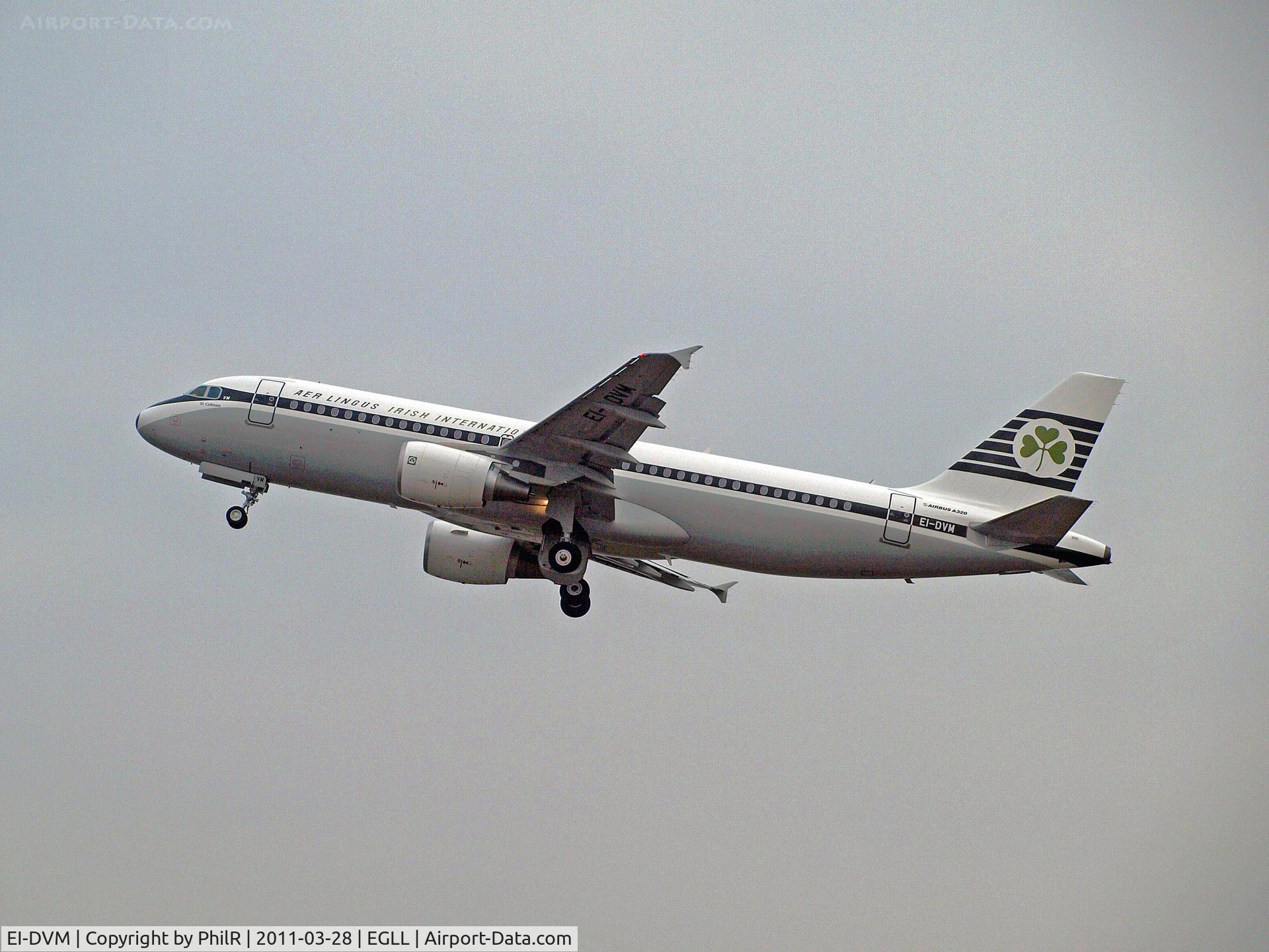 EI-DVM, 2011 Airbus A320-214 C/N 4634, Painted in retro colours and departing LHR