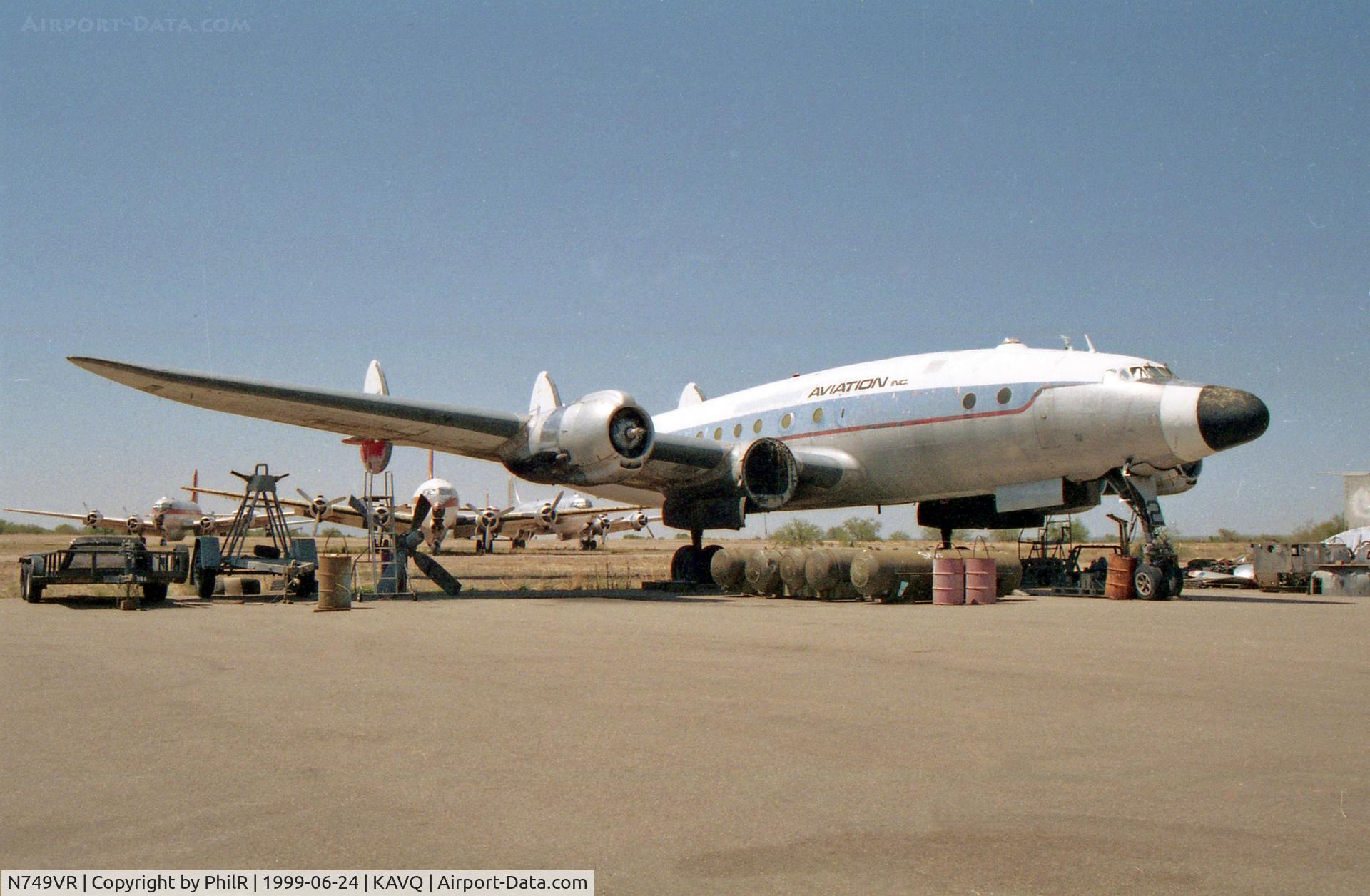 N749VR, 1949 Lockheed L-749-79 Constellation C/N 2604, This connie later came to Holland (in 2001) and is now residing at Lelystad in KLM colours as N749NL/PH-FLE. Intended to fly, it eventually became a static exhibition.