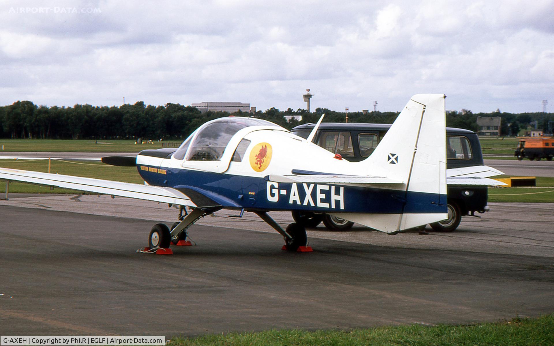 G-AXEH, Scottish Aviation B125 Bulldog 1 C/N B125/001, Early build Beagle Pup on display at the 1970 Farnborough Air Show.
