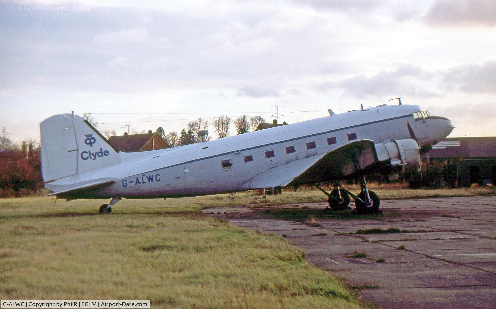 G-ALWC, 1944 Douglas C-47 Dakota 4 C/N 13590, Based at White Waltham when used by Clyde Surveys, this 1944 airframe then flew for Vision Air Limited from 1984 and was finally flown to Toulouse in June 1995 to Alles Anciennes for preservation.