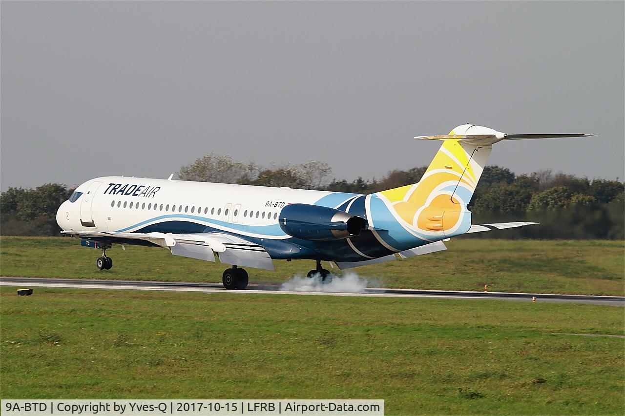 9A-BTD, 1992 Fokker 100 (F-28-0100) C/N 11407, Fokker 100, Landing rwy 25L, Brest-Bretagne airport (LFRB-BES)