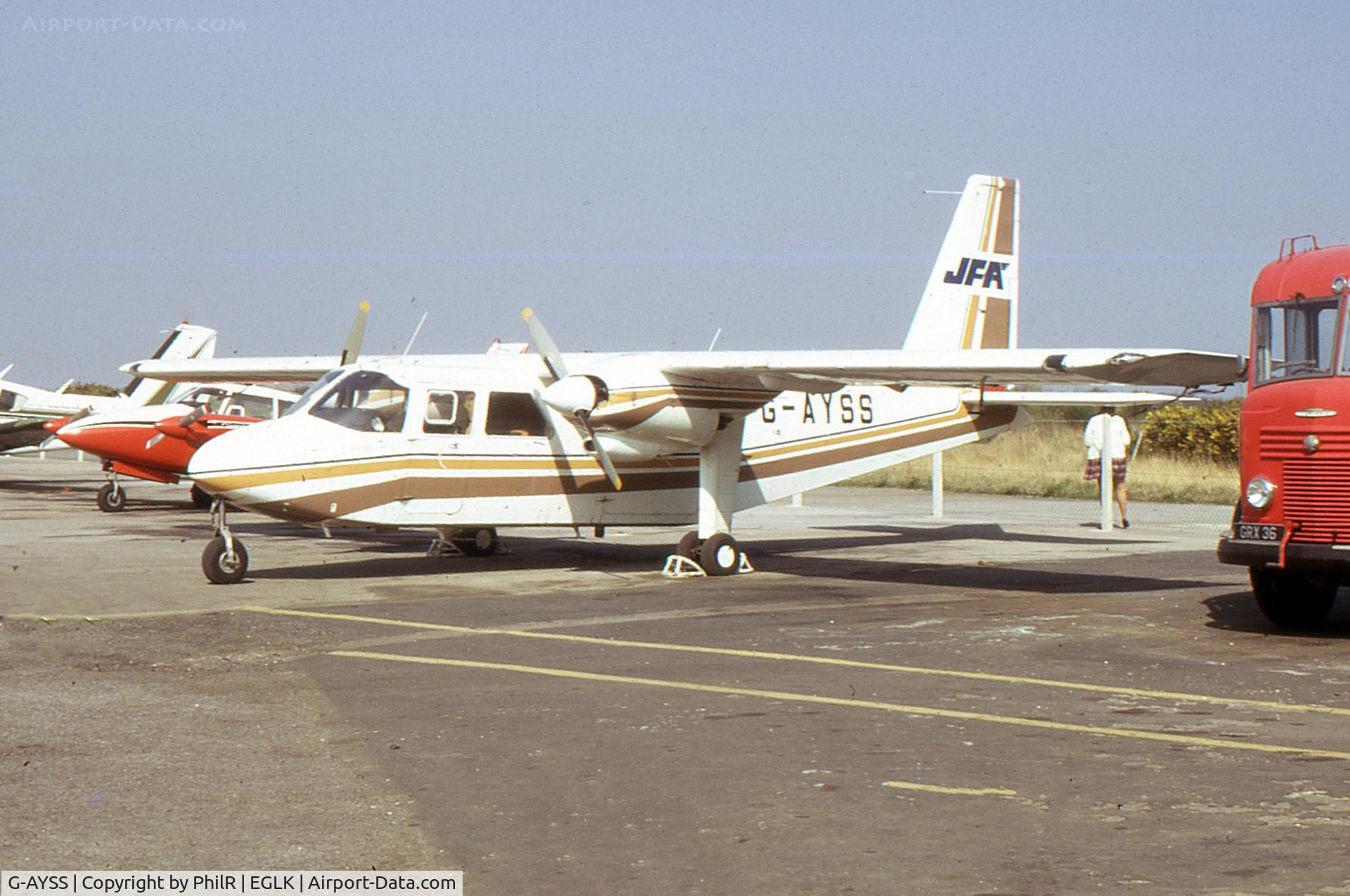 G-AYSS, 1972 Britten-Norman BN-2A-8 Islander C/N 646, John Fisher Airways BN Islander parked at Blackbushe.