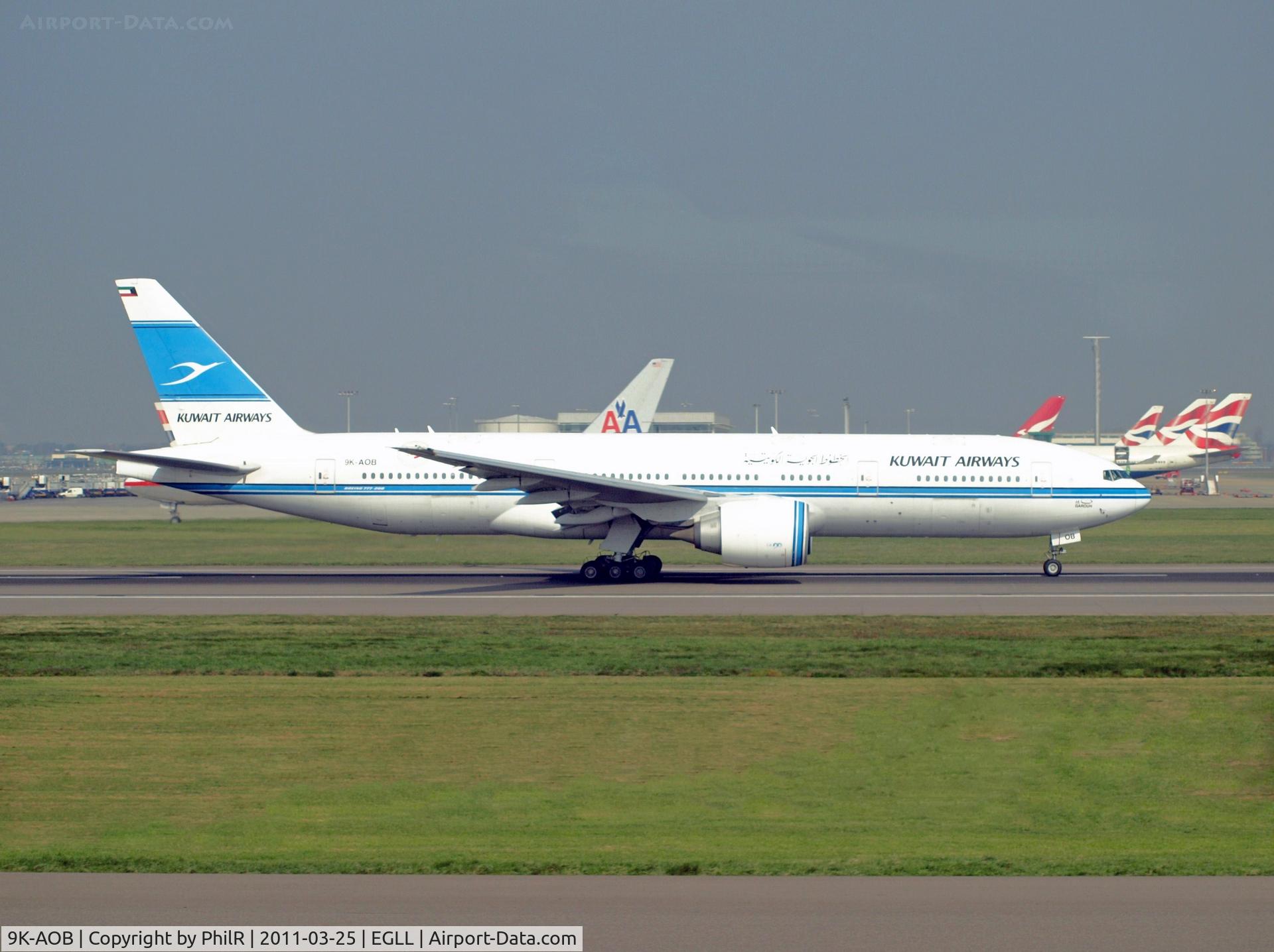 9K-AOB, 1998 Boeing 777-269/ER C/N 28744, Taking off 27R at LHR