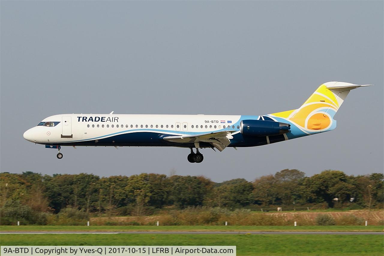 9A-BTD, 1992 Fokker 100 (F-28-0100) C/N 11407, Fokker 100, On final rwy 25L, Brest-Bretagne airport (LFRB-BES)