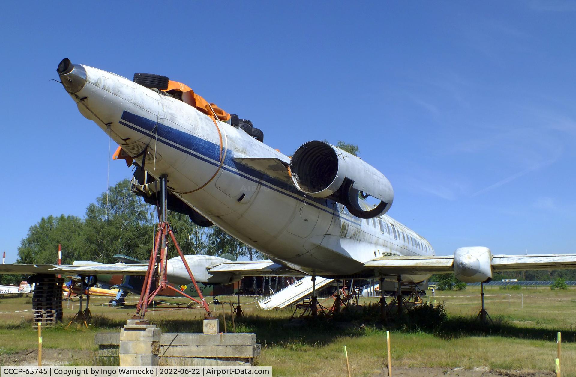 CCCP-65745, 1972 Tupolev Tu-134A C/N 2351607, Tupolev Tu-134A CRUSTY (minus engines, undercarriage and tail-surfaces, being restored) at the Flugplatzmuseum Cottbus (Cottbus aviation museum)