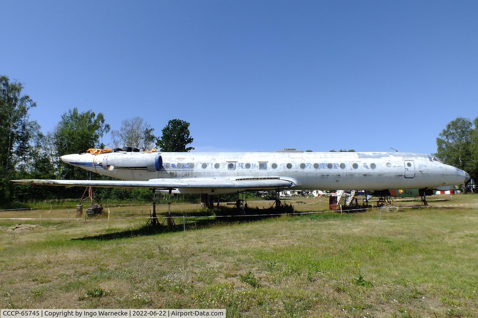 CCCP-65745, 1972 Tupolev Tu-134A C/N 2351607, Tupolev Tu-134A CRUSTY (minus engines, undercarriage and tail-surfaces, being restored) at the Flugplatzmuseum Cottbus (Cottbus aviation museum)