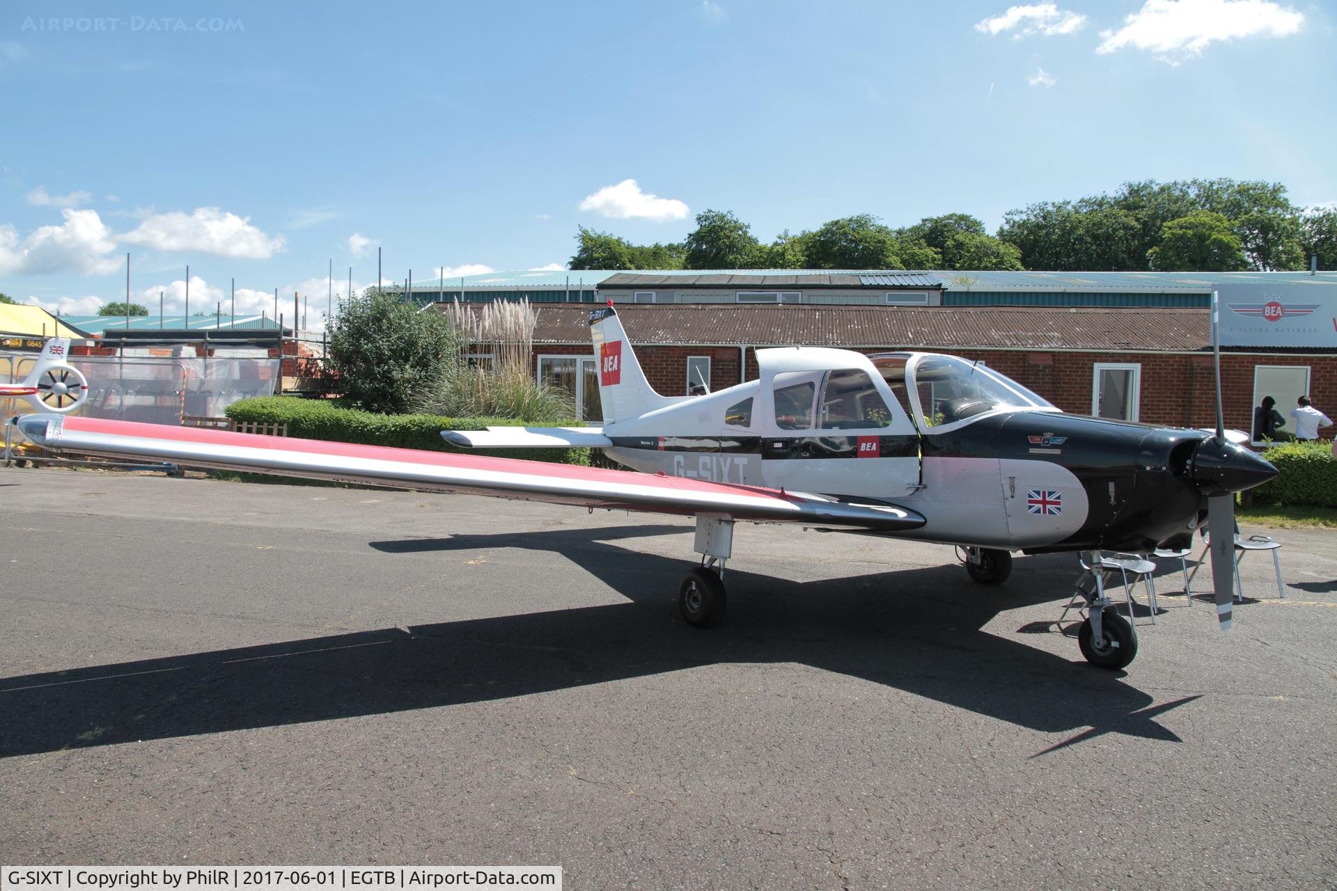G-SIXT, 1988 Piper PA-28-161 Cherokee Warrior II C/N 2816056, Starboard side showing BEA colours on 1988 Piper Pa-28 Cherokee Warrior ll at Air Expo, Booker