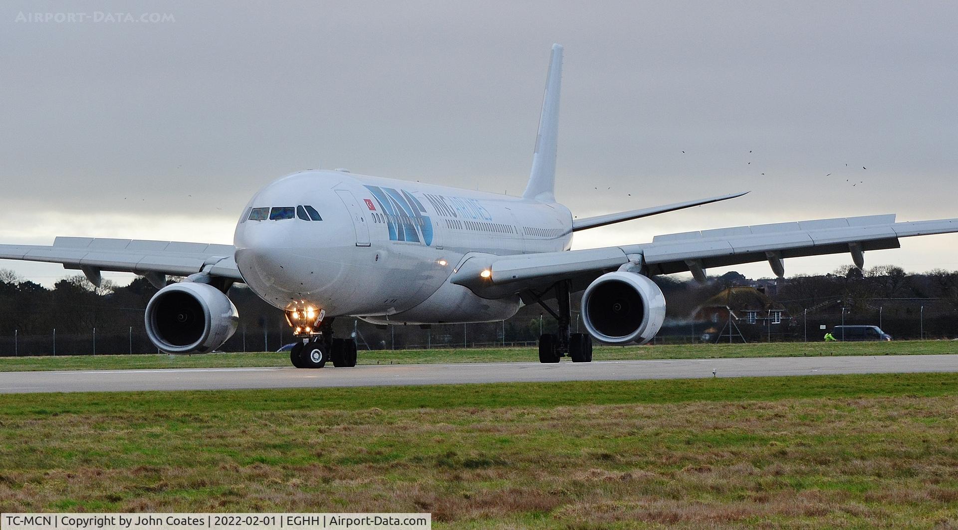 TC-MCN, 2007 Airbus A330-343E C/N 889, Turning to backtrack on arrival