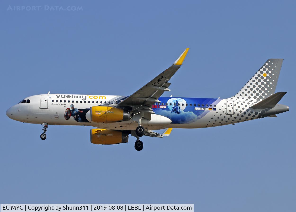 EC-MYC, 2018 Airbus A320-232 C/N 8238, Landing rwy 25R in Marvel c/s