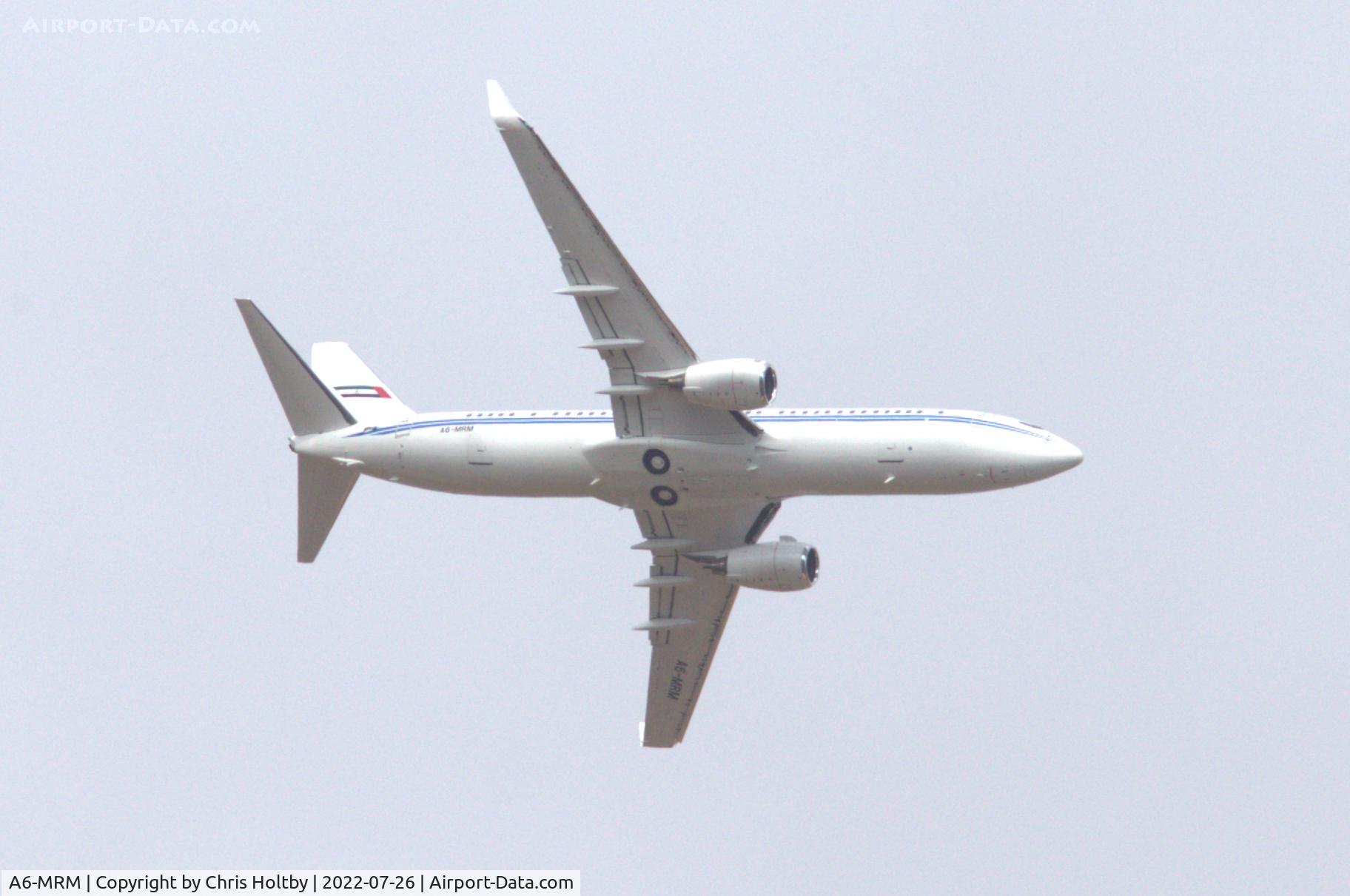 A6-MRM, 2001 Boeing 737-8EC BBJ2 C/N 32450, Over Ware, HErts on approach to Stansted Airport, Essex