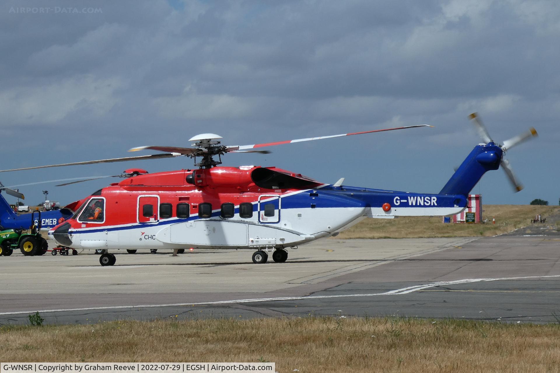 G-WNSR, 2014 Sikorsky S-92A C/N 920250, Departing from Norwich.