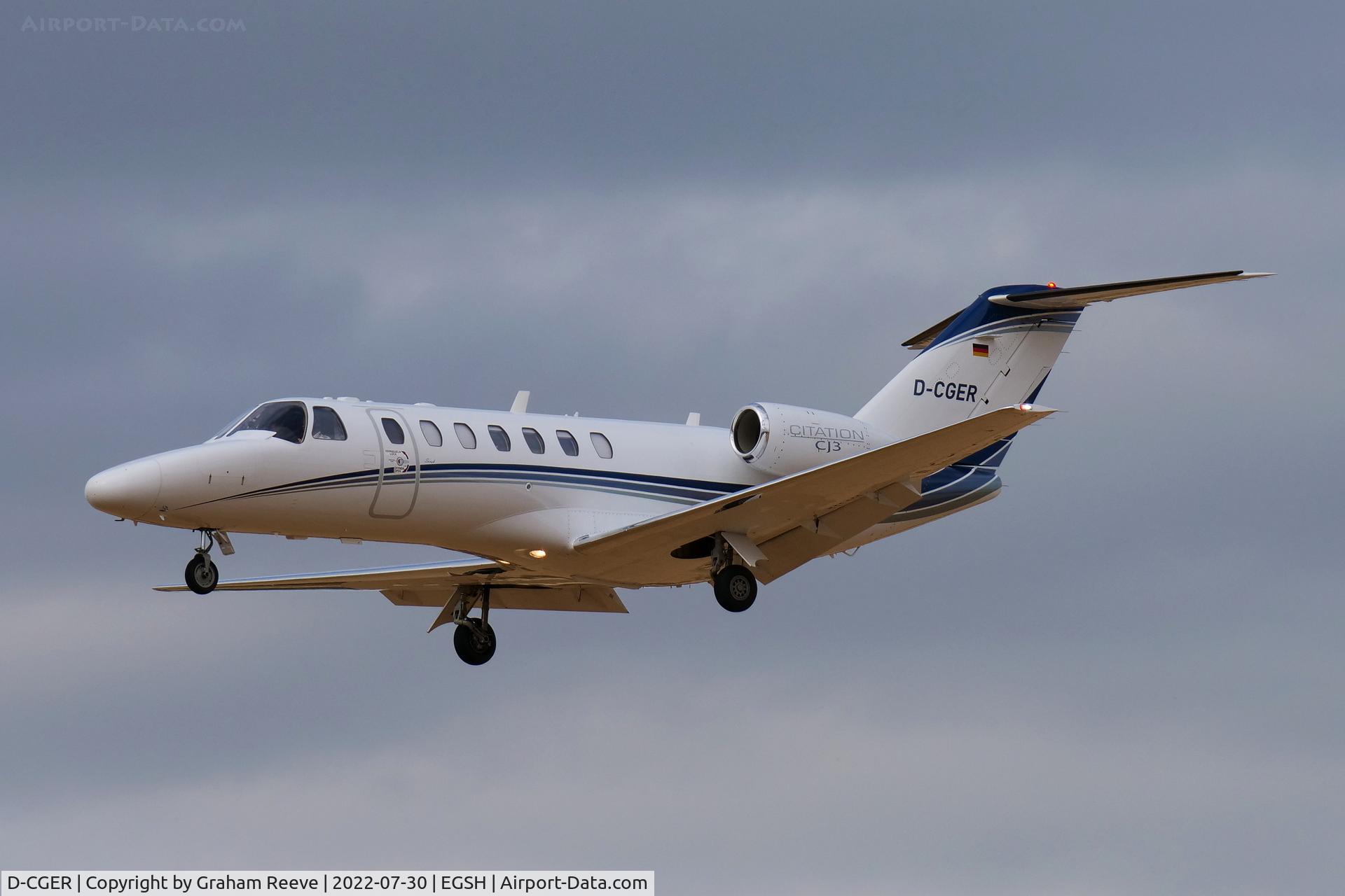 D-CGER, 2006 Cessna 525B CitationJet CJ3 C/N 525B-0081, Landing at Norwich.