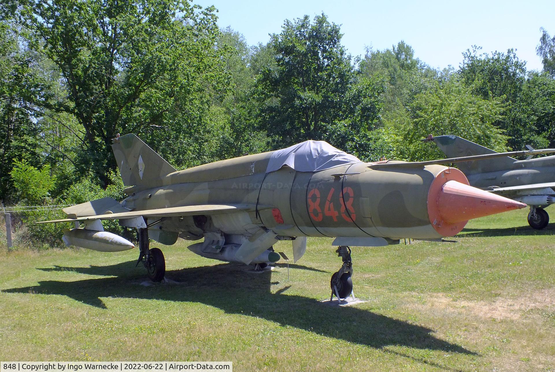 848, Mikoyan-Gurevich MiG-21bis C/N N75051407, Mikoyan i Gurevich MiG-21bis SAU FISHBED-N at the Flugplatzmuseum Cottbus (Cottbus airfield museum)