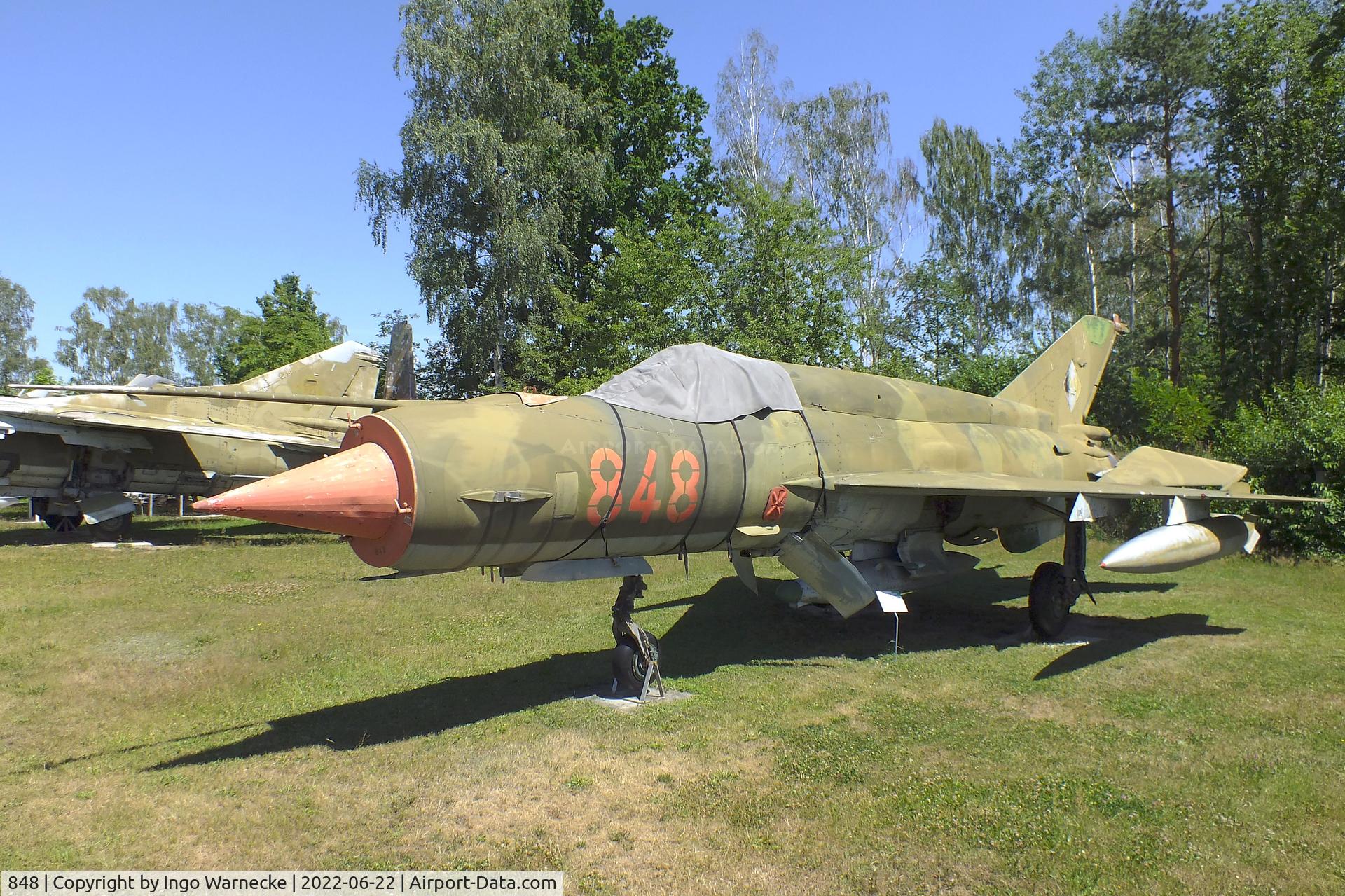 848, Mikoyan-Gurevich MiG-21bis C/N N75051407, Mikoyan i Gurevich MiG-21bis SAU FISHBED-N at the Flugplatzmuseum Cottbus (Cottbus airfield museum)