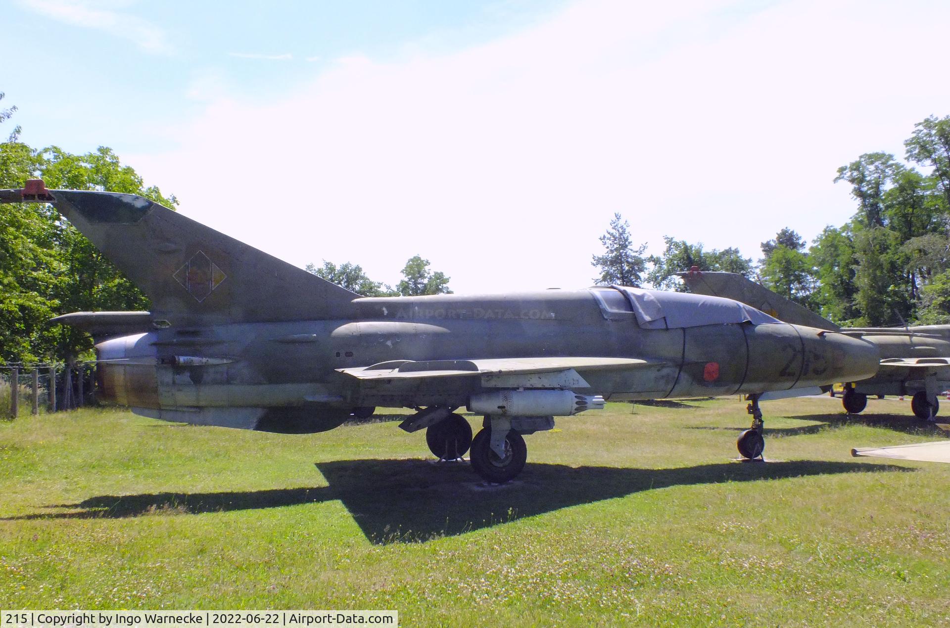 215, Mikoyan-Gurevich MiG-21US C/N 01685134, Mikoyan i Gurevich MiG-21US MONGOL-B (minus rudder and horizontal tailplanes) at the Flugplatzmuseum Cottbus (Cottbus airfield museum)