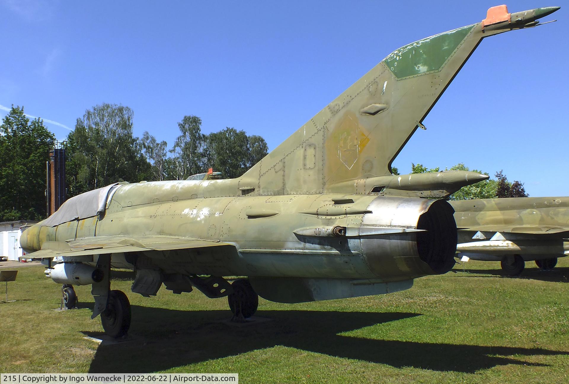 215, Mikoyan-Gurevich MiG-21US C/N 01685134, Mikoyan i Gurevich MiG-21US MONGOL-B (minus rudder and horizontal tailplanes) at the Flugplatzmuseum Cottbus (Cottbus airfield museum)