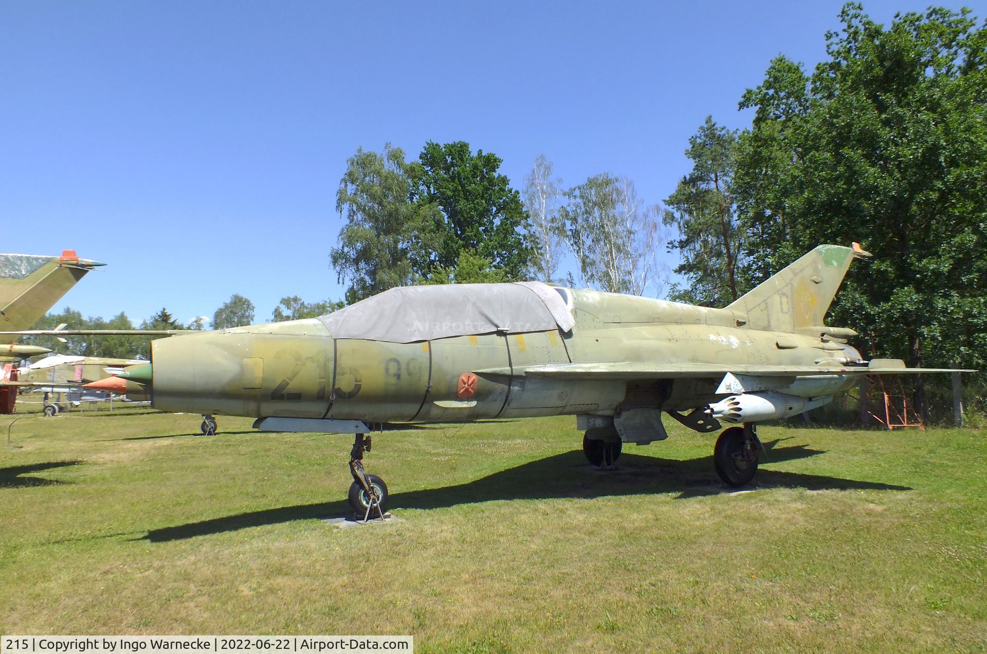 215, Mikoyan-Gurevich MiG-21US C/N 01685134, Mikoyan i Gurevich MiG-21US MONGOL-B (minus rudder and horizontal tailplanes) at the Flugplatzmuseum Cottbus (Cottbus airfield museum)