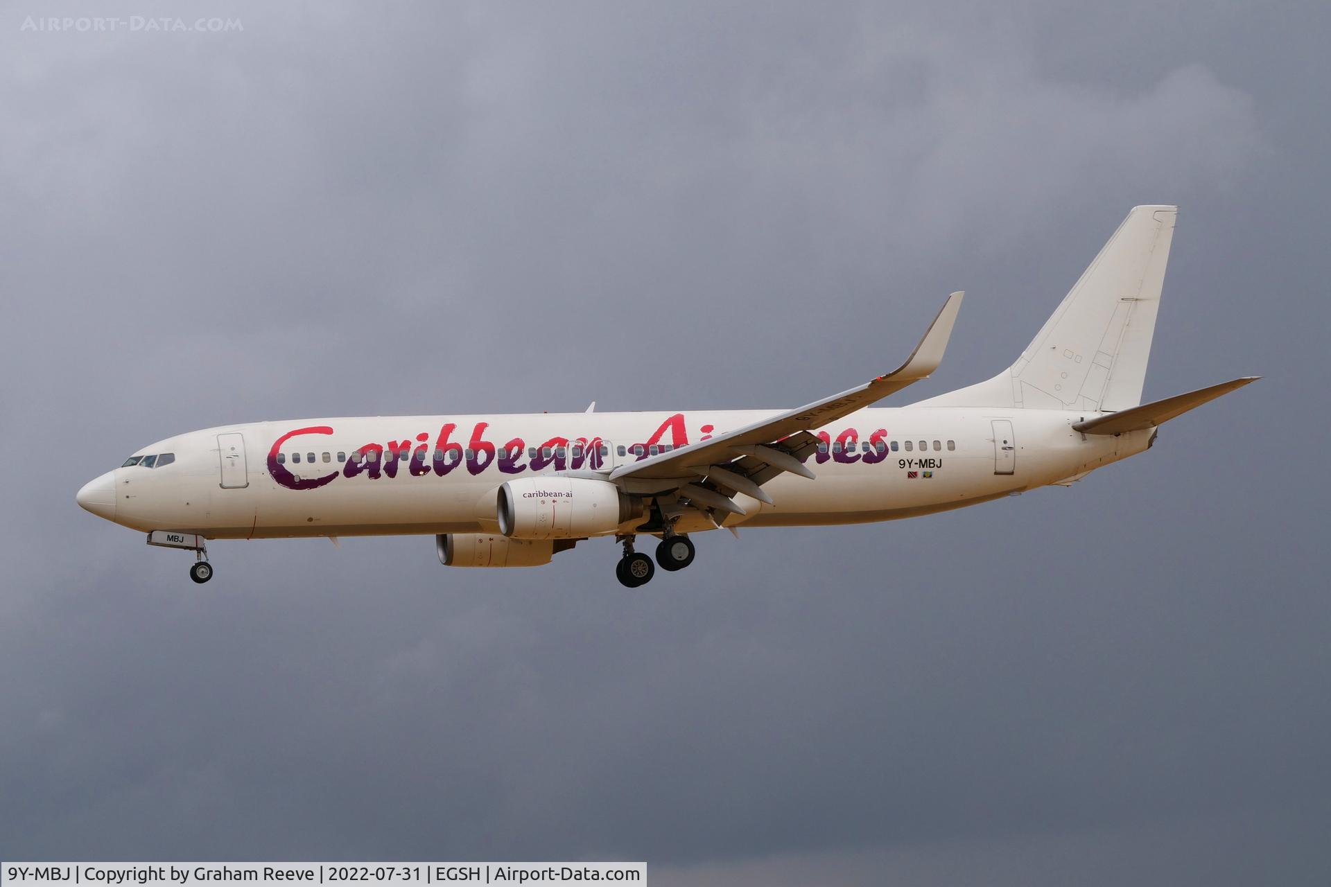 9Y-MBJ, 2007 Boeing 737-85P C/N 33980, Landing at Norwich.