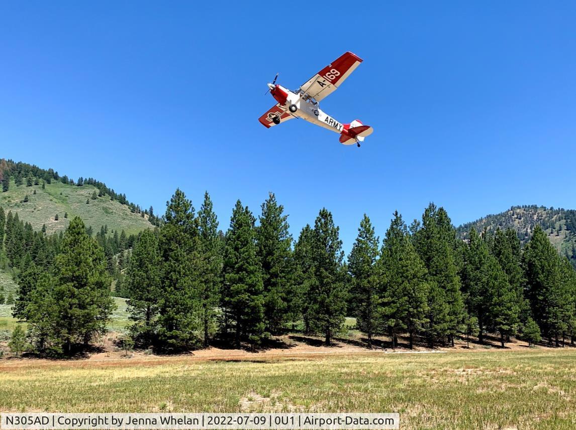 N305AD, 1951 Cessna 305A (L-19A) Bird Dog C/N 21783, Departing Warm Springs, ID summer 2022