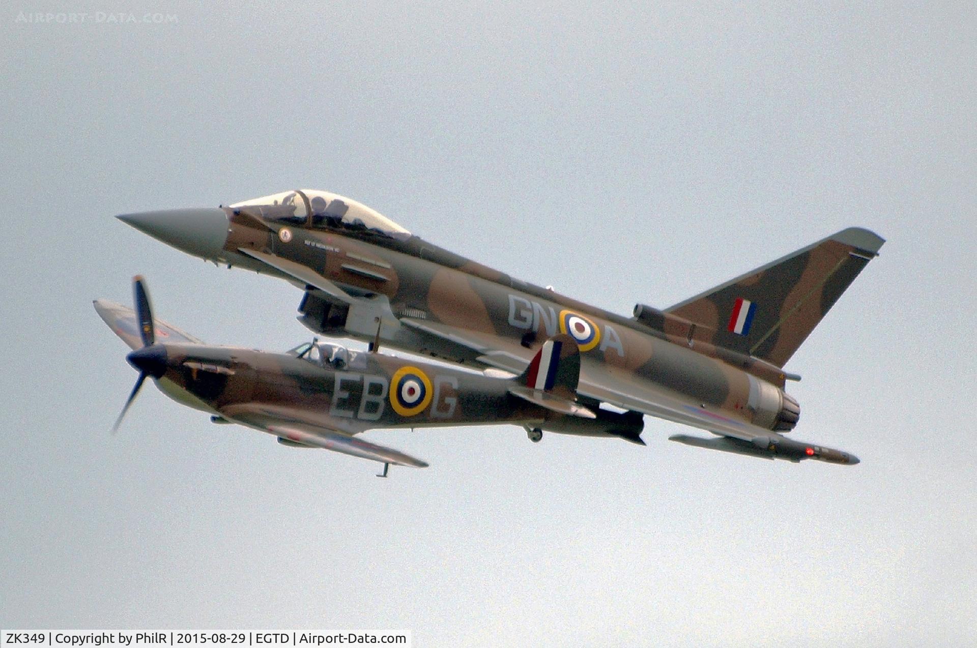ZK349, Eurofighter EF-2000 Typhoon FGR.4 C/N BS110/399, P7350 1940 VS Spitfire llA BBMF ZK349 2105 BAe Typhoon FGR4 RAF at Wings & Wheels Dunsfold