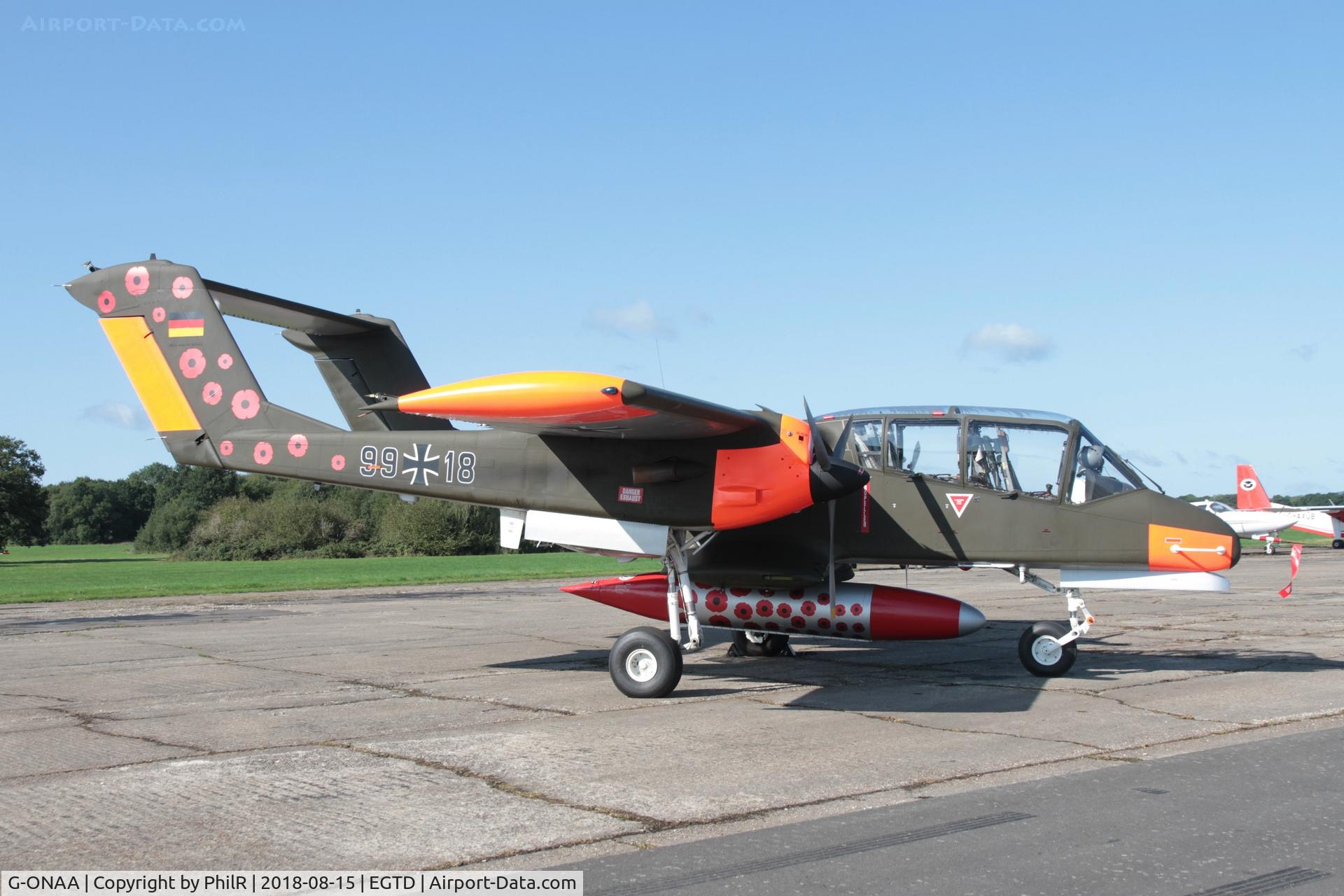 G-ONAA, 1971 North American OV-10B Bronco C/N 338-3, 99+18 (G-ONAA) 1971 North American Rockwell OV-10 Bronco Wings & Wheels Dunsfold