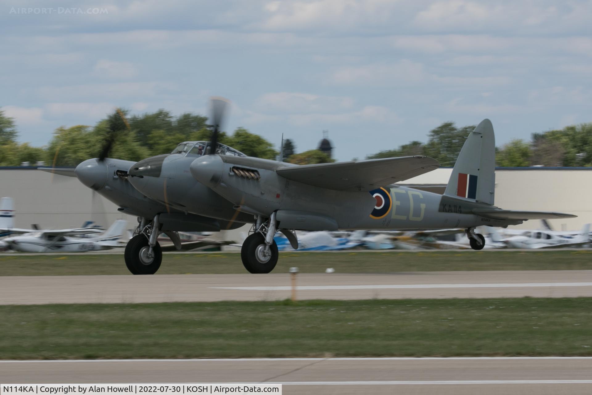 N114KA, 1945 De Havilland Mosquito FB.26 C/N KA114, Departing AirVenture 2022 (good to see it again, if briefly)