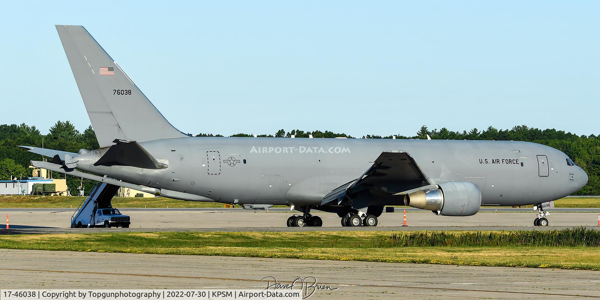 17-46038, 2017 Boeing KC-46A Pegasus C/N 41985/1158, CLEAN21 sits on the ramp after dragging MN F-16s across the pond.