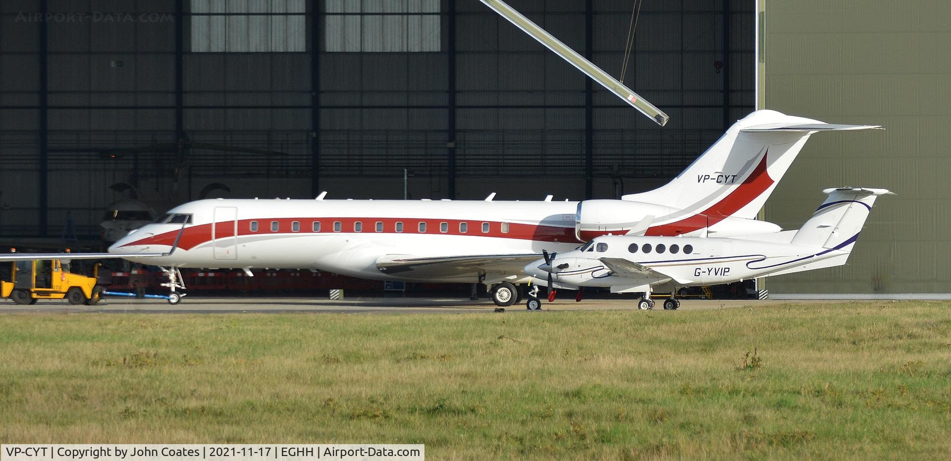 VP-CYT, 2009 Bombardier BD-700 1A10 Global Express C/N 9361, With G-YVIP at Gama Avn