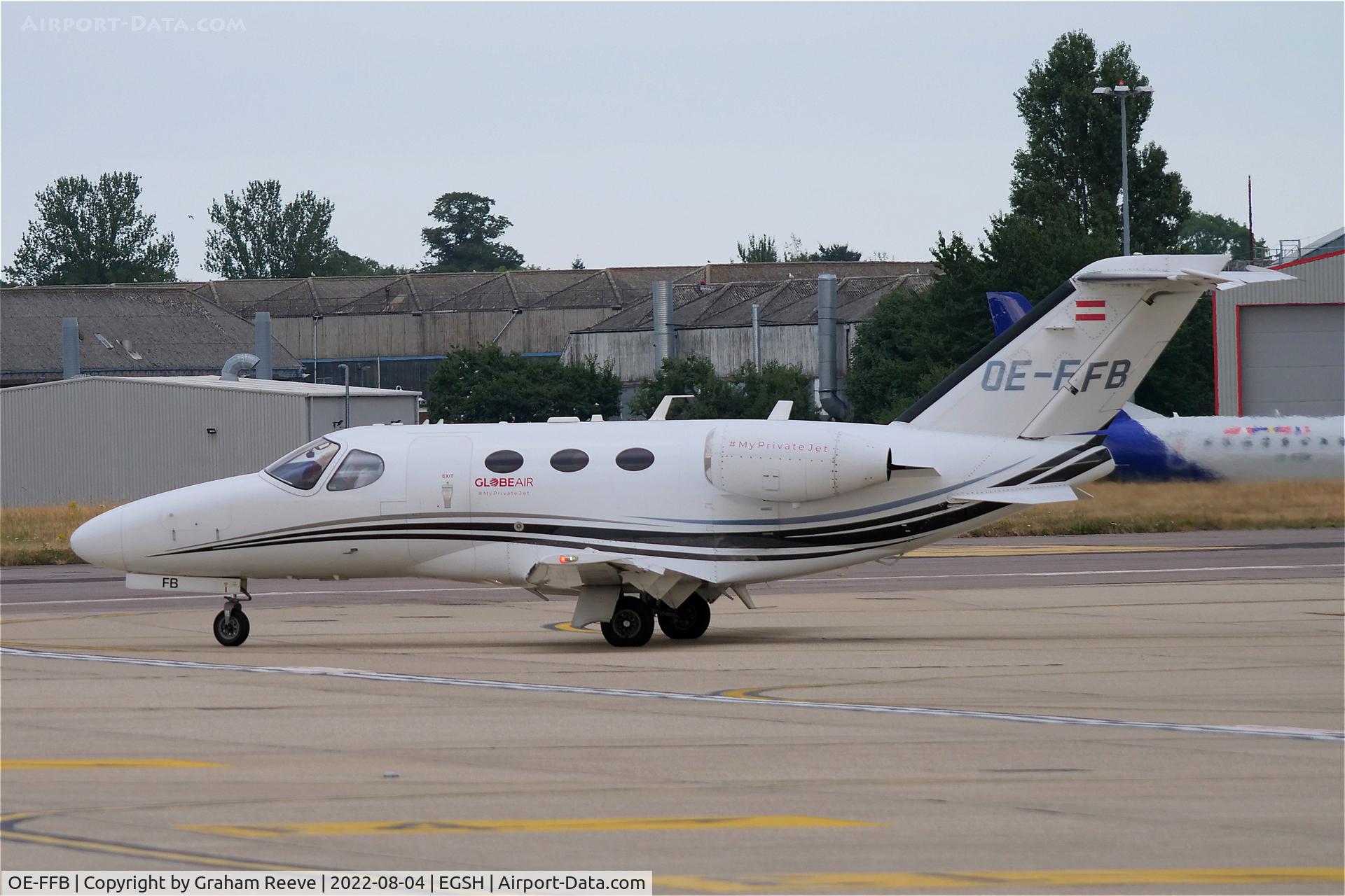 OE-FFB, 2008 Cessna 510 Citation Mustang Citation Mustang C/N 510-0065, Departing from Norwich.