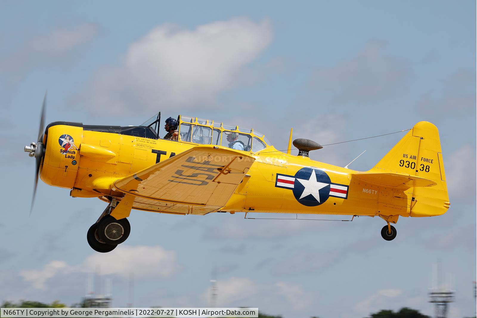 N66TY, North American T-6G Texan C/N 168-142, Departing runway 27.